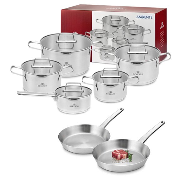 GERLACH AMBIENTE Komplet Garnki z pokrywkami 10 el + 2 patelnie PRESTIGE / stal nierdzewna / indukcja