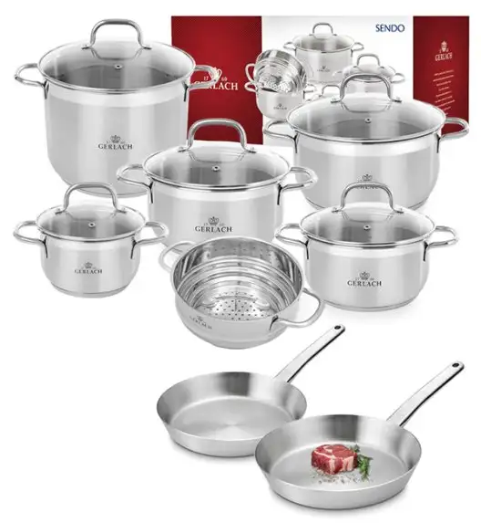GERLACH SENDO Komplet garnki z pokrywkami 11 el + 2 patelnie PRESTIGE / stal nierdzewna / indukcja