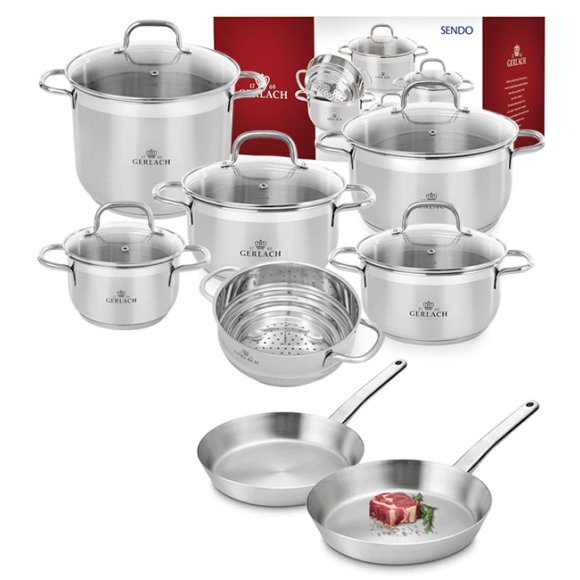 GERLACH SENDO Komplet garnki z pokrywkami 11 el + 2 patelnie PRESTIGE / stal nierdzewna / indukcja