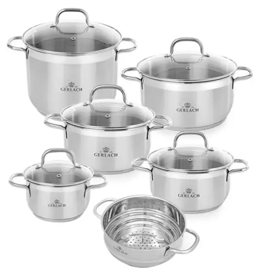 GERLACH SENDO Komplet garnki z pokrywkami 11 el + 2 patelnie PRESTIGE / stal nierdzewna / indukcja
