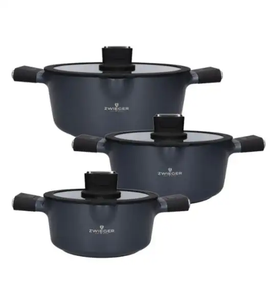 WYPRZEDAŻ! ZWIEGER VESNA Komplet 3 garnków z pokrywkami 20, 28 cm / GREBLON C3 non-stick / indukcja BRAK POKRYWKI 24 CM 