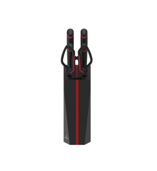 ZWIEGER RED LINE Komplet 4 noży w bloku drewnianym czarnym + nożyczki / stal nierdzewna + drewno + ostrzałka 3w1