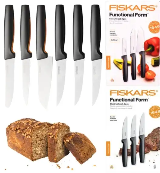 FISKARS FUNCTIONAL FORM 1057556+1057564 Komplet 6 noży kuchennych (3+3) w pudełku / stal nierdzewna
