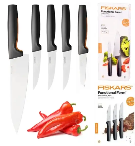 FISKARS FUNCTIONAL FORM 1057557+1057564 Komplet 5 noży kuchennych (2+3) w pudełku / stal nierdzewna