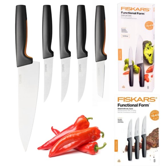 FISKARS FUNCTIONAL FORM 1057557+1057564 Komplet 5 noży kuchennych (2+3) w pudełku / stal nierdzewna