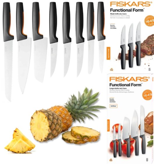 FISKARS FUNCTIONAL FORM 1057558+1057564 Komplet 8 noży (5+3) w pudełkach / stal nierdzewna