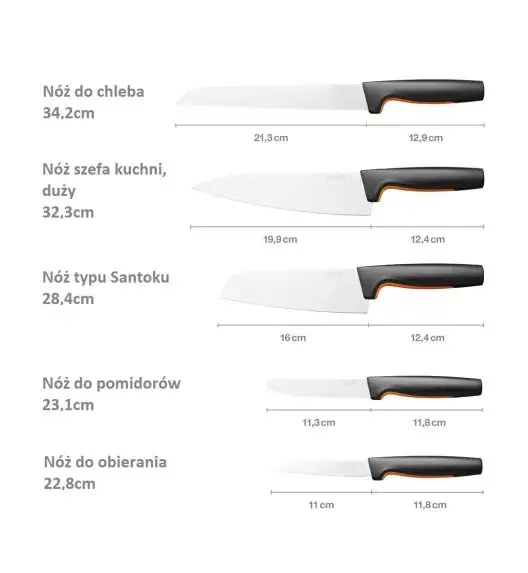 FISKARS FUNCTIONAL FORM 1057558+1057564 Komplet 8 noży (5+3) w pudełkach + ostrzałka ESSENTIAL