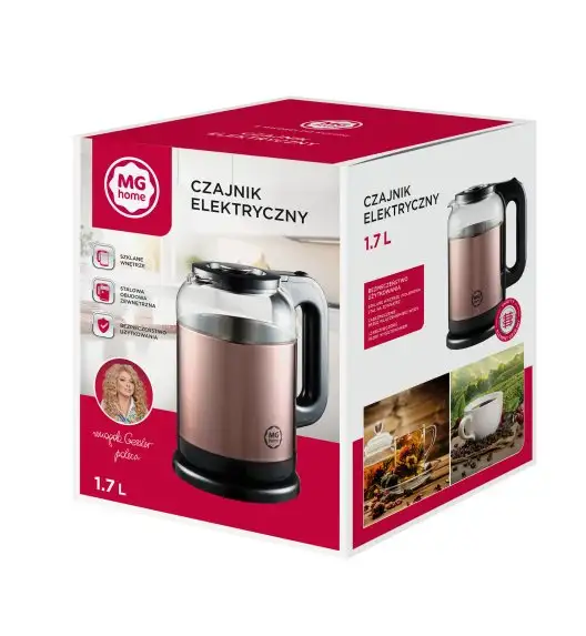MG HOME | CZAJNIK ELEKTRYCZNY 1,7 L STALOWO-SZKLANY MIEDZIANY