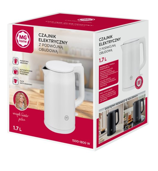 MG HOME | CZAJNIK ELEKTRYCZNY 1,7 L Z PODWÓJNĄ OBUDOWĄ BIAŁY