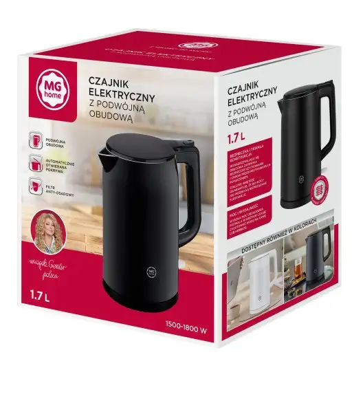 MG HOME | CZAJNIK ELEKTRYCZNY 1,7 L Z PODWÓJNĄ OBUDOWĄ CZARNY