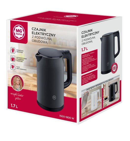 MG HOME | CZAJNIK ELEKTRYCZNY 1,7 L Z PODWÓJNĄ OBUDOWĄ SZARY