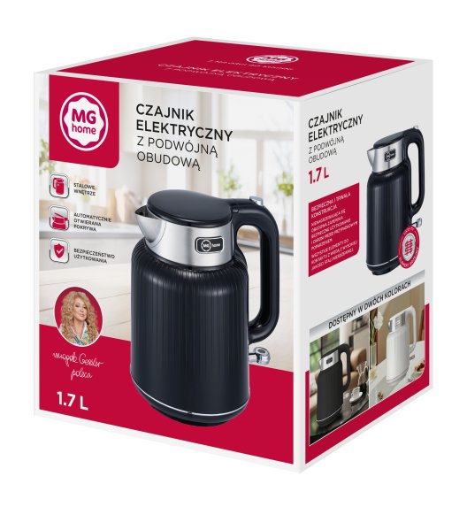 MG HOME | CZAJNIK ELEKTRYCZNY 1,7 L Z PODWÓJNĄ OBUDOWĄ TŁOCZONY (CZARNY)