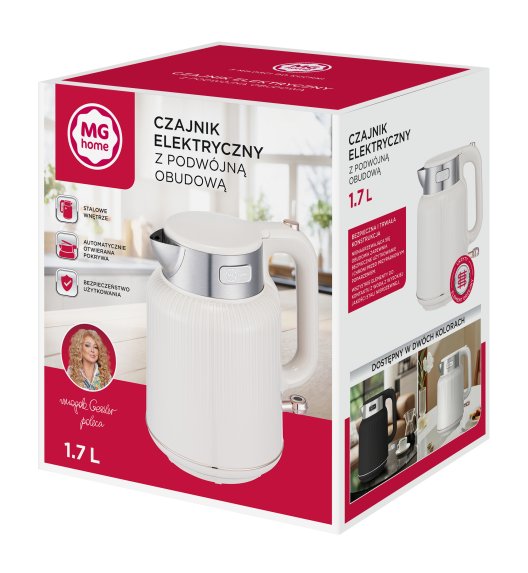 MG HOME | CZAJNIK ELEKTRYCZNY 1,7 L Z PODWÓJNĄ OBUDOWĄ TŁOCZONY (KREMOWY)