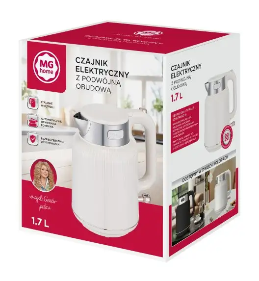 MG HOME | CZAJNIK ELEKTRYCZNY 1,7 L Z PODWÓJNĄ OBUDOWĄ TŁOCZONY (KREMOWY)