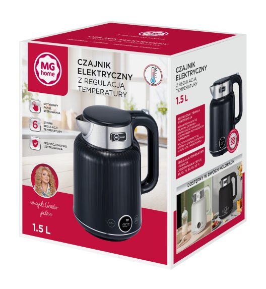 MG HOME | CZAJNIK ELEKTRYCZNY 1,5 L Z PODWÓJNĄ OBUDOWĄ Z REGULACJĄ TEMPERATURY (CZARNY)