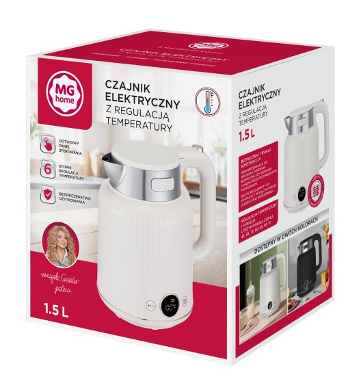 MG HOME | CZAJNIK ELEKTRYCZNY 1,5 L Z PODWÓJNĄ OBUDOWĄ Z REGULACJĄ TEMPERATURY (KREMOWY)