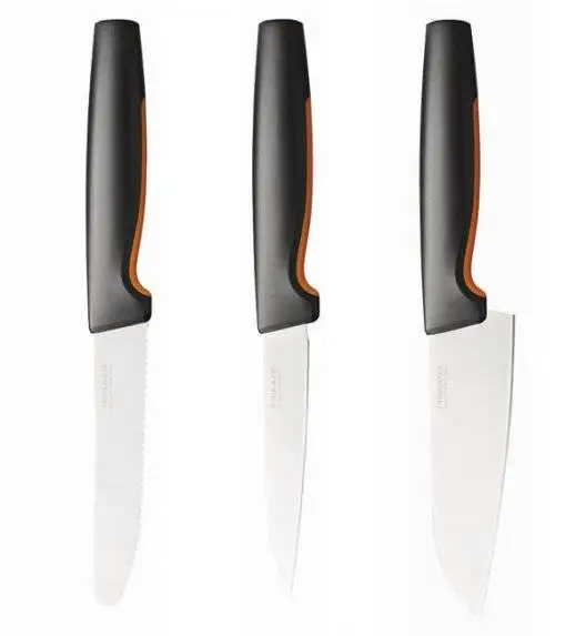 FISKARS FUNCTIONAL FORM 1057556+1057564 Komplet 6 noży kuchennych (3+3) w pudełkach + ostrzałka ESSENTIAL