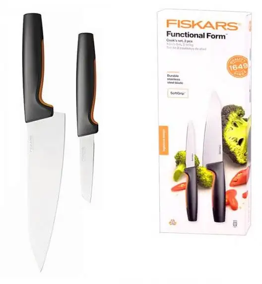 FISKARS FUNCTIONAL FORM 1057556+1057557+1057564 Komplet 8 noży kuchennych (3+2+3) w pudełkach + ostrzałka ESSENTIAL