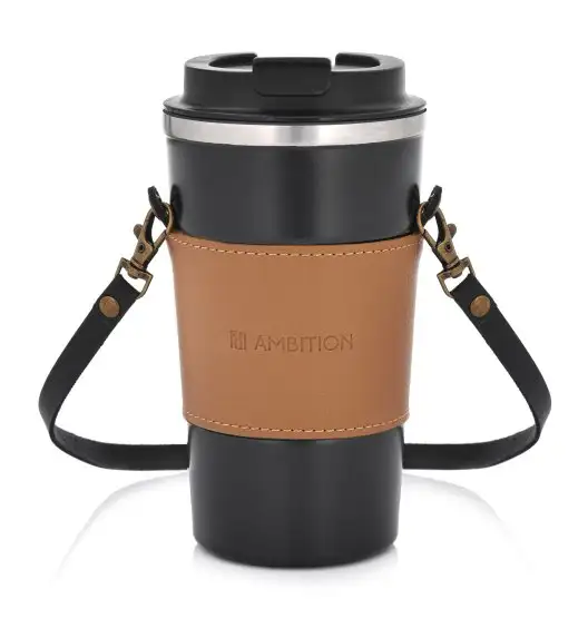 AMBITION | CAMEL KUBEK TERMICZNY 500 ML Z PASKIEM CZARNO BRĄZOWY