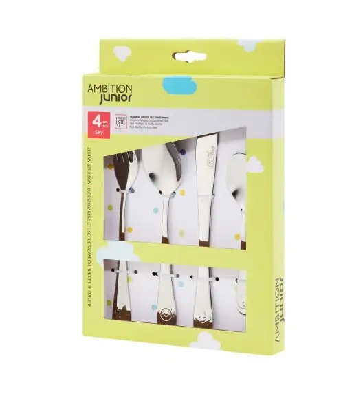 AMBITION JUNIOR SKY Komplet 4 sztućców dla dzieci / niebo / stal nierdzewna
