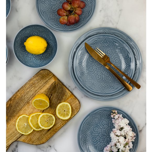 LUBIANA ORIENTAL | K9 SZARO-NIEBIESKI | Serwis obiadowy 6/18 el | porcelana