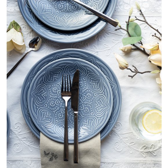 LUBIANA ORIENTAL | K9 SZARO-NIEBIESKI | Serwis obiadowy 6/18 el | porcelana