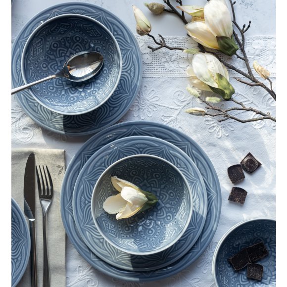 LUBIANA ORIENTAL | K9 SZARO-NIEBIESKI | Serwis obiadowy 6/18 el | porcelana