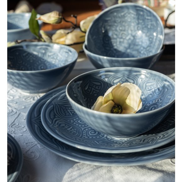 LUBIANA ORIENTAL | K9 SZARO-NIEBIESKI | Serwis obiadowy 6/18 el | porcelana