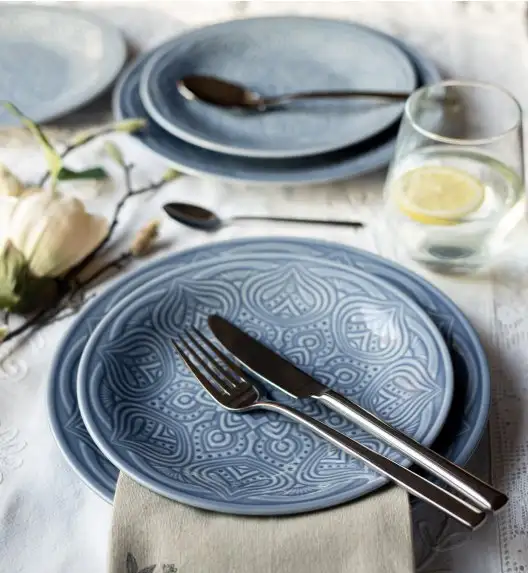 LUBIANA ORIENTAL | K9 SZARO-NIEBIESKI | Serwis obiadowy 6/18 el | porcelana