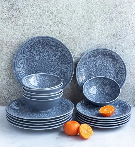 LUBIANA ORIENTAL | K9 SZARO-NIEBIESKI | Serwis obiadowy 12/36 el | porcelana