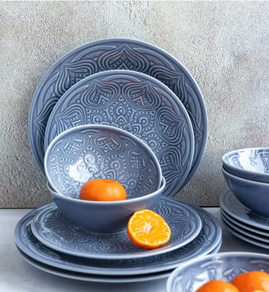 LUBIANA ORIENTAL | K9 SZARO-NIEBIESKI | Serwis obiadowy 12/36 el | porcelana