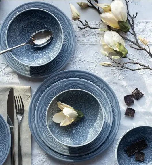 LUBIANA ORIENTAL | K9 SZARO-NIEBIESKI | Serwis obiadowy 18/54 el | porcelana