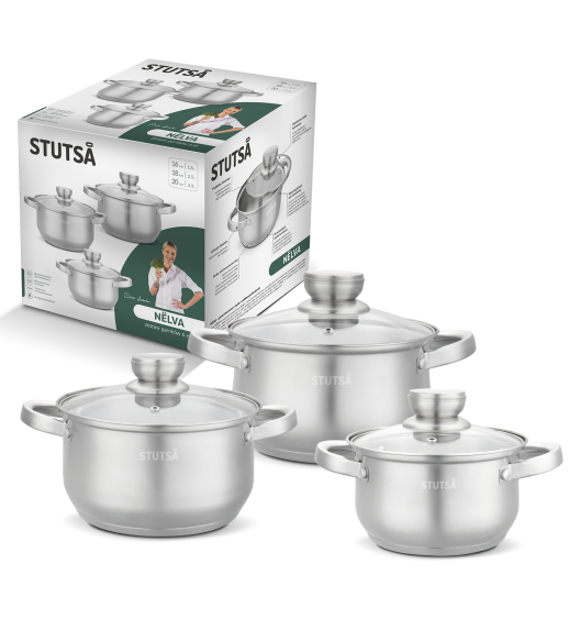 STUTSA NELVA Zestaw komplet garnków 6 el z pokrywkami / stal nierdzewna