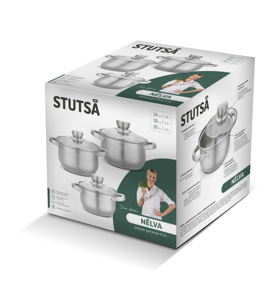 STUTSA NELVA Zestaw komplet garnków 6 el z pokrywkami / stal nierdzewna