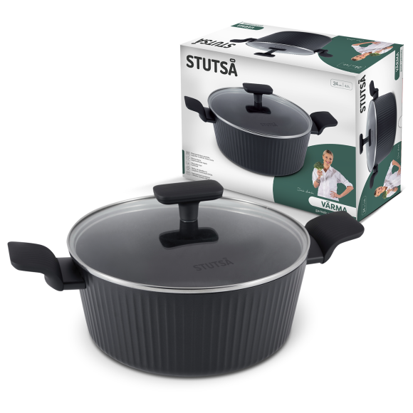 WYPRZEDAŻ! STUTSA VARMA Garnek 4 L z pokrywką 24 cm / nieprzywierająca powłoka non stick