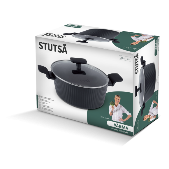 WYPRZEDAŻ! STUTSA VARMA Garnek 4 L z pokrywką 24 cm / nieprzywierająca powłoka non stick