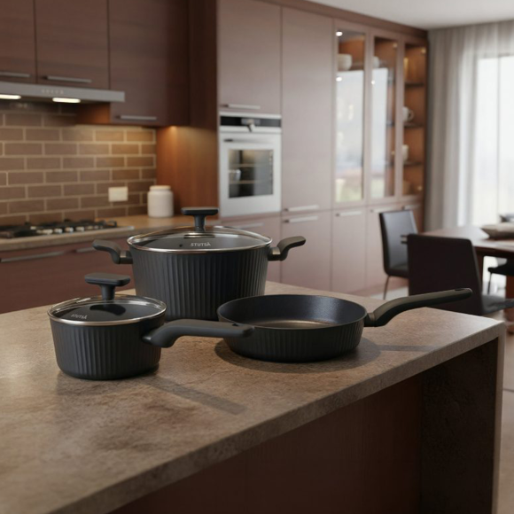 WYPRZEDAŻ! STUTSA VARMA Garnek 4 L z pokrywką 24 cm / nieprzywierająca powłoka non stick
