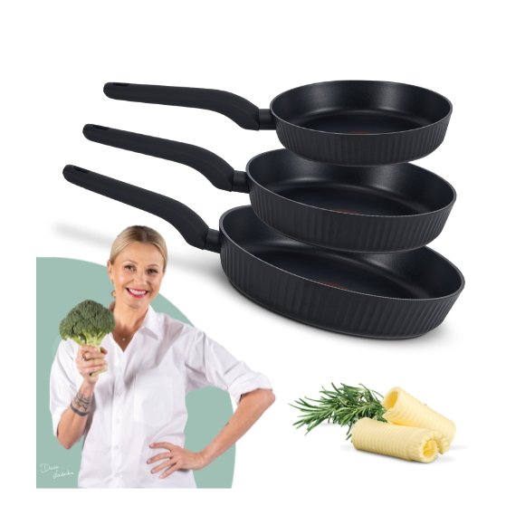 STUTSA | VARMA Komplet 3 patelni z thermo spot (20, 24, 28 cm) / nieprzywierająca powłoka non stick