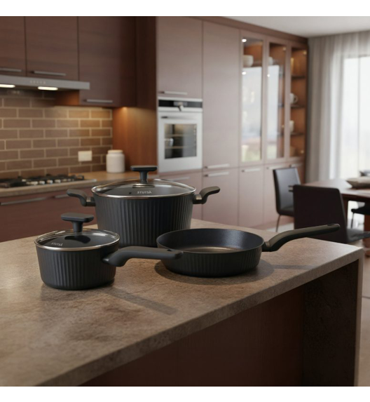 STUTSA | VARMA Komplet 3 patelni z thermo spot (20, 24, 28 cm) / nieprzywierająca powłoka non stick