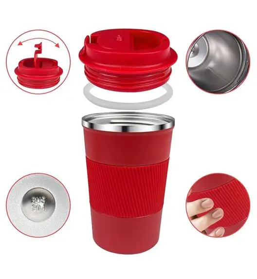 KAIA HOME | Kubek termiczny 380 ml antypoślizgowy / czerwony
