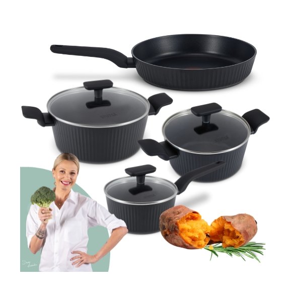 STUTSA VARMA Komplet 3 garnków 6 el + patelnia 28 cm / nieprzywierająca powłoka non stick