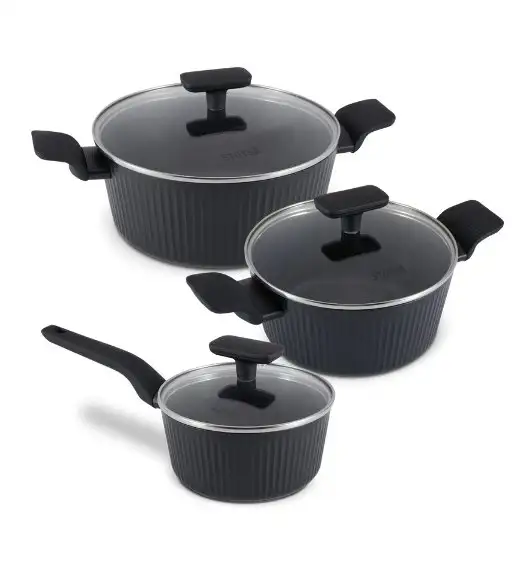 STUTSA VARMA Komplet 3 garnków 6 el + 3 patelnie 20, 24, 28 cm / nieprzywierająca powłoka non stick