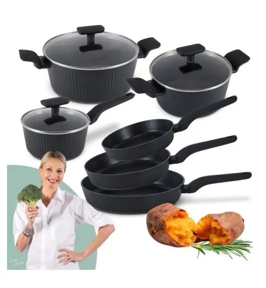 STUTSA VARMA Komplet 3 garnków 6 el + 3 patelnie 20, 24, 28 cm / nieprzywierająca powłoka non stick