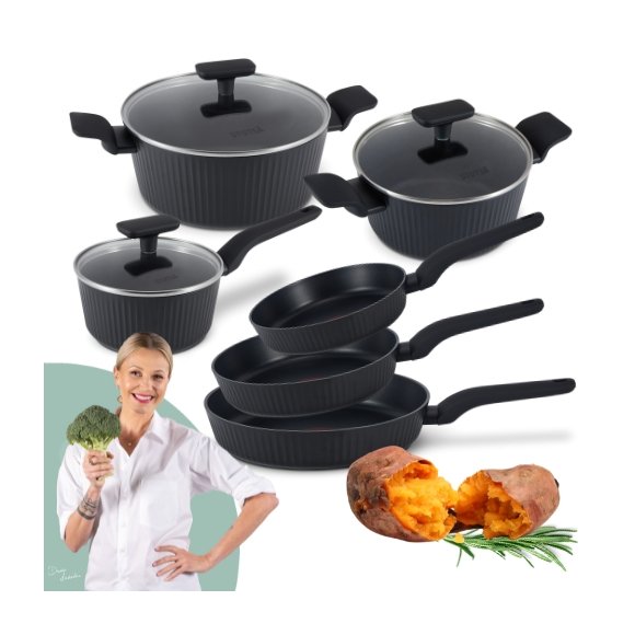 STUTSA VARMA Komplet 3 garnków 6 el + 3 patelnie 20, 24, 28 cm / nieprzywierająca powłoka non stick
