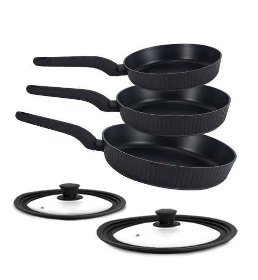 STUTSA | VARMA Komplet 3 patelni z thermo spot (20, 24, 28 cm) + pok silikonowe PSUM+D