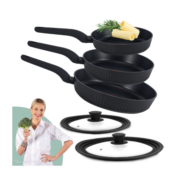 STUTSA | VARMA Komplet 3 patelni z thermo spot (20, 24, 28 cm) + pok silikonowe PSUM+D