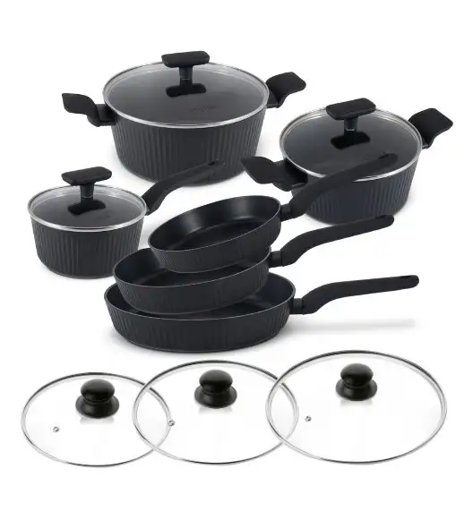 STUTSA | VARMA Komplet garnków 6 el (R16, 20, 24 cm) + 3 patelnie thermo spot (20, 24, 28 cm) + 3 pok uni