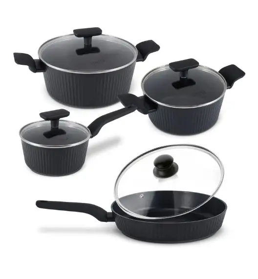 STUTSA | VARMA Komplet garnków 6 el (R16, 20, 24 cm) + patelnia thermo spot 28 cm + pok uni