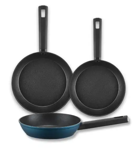 AMBITION AZZURRO Komplet patelni 20, 24, 28 cm + Pokrywki szklane / INDUKCJA