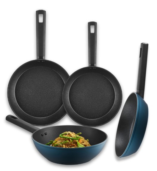 AMBITION AZZURRO Komplet patelni 20, 24, 28 cm + Wok 26 cm / INDUKCJA